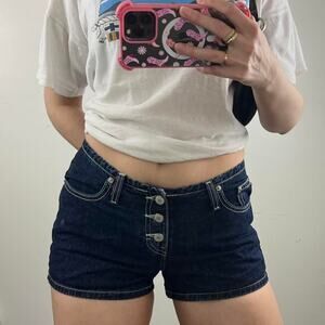 Jordache Y2k No Waistband Short Shorts Dark Wash Denim Button Fly